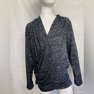 Muk Luks Hacci Surplice Cross Front Top, Heathered Black Med Long Sleeve Top